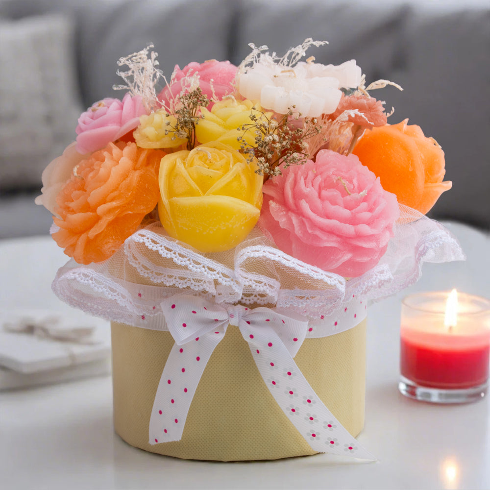 Glow & Bloom Scented Candle Flower Bouquet by Giftos
